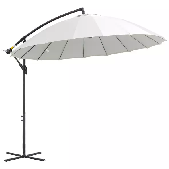 Outsunny 3(m) Cantilever Umbrella 18 Ribs & Vents Adjustable Angle for Patio Cream White - 1
