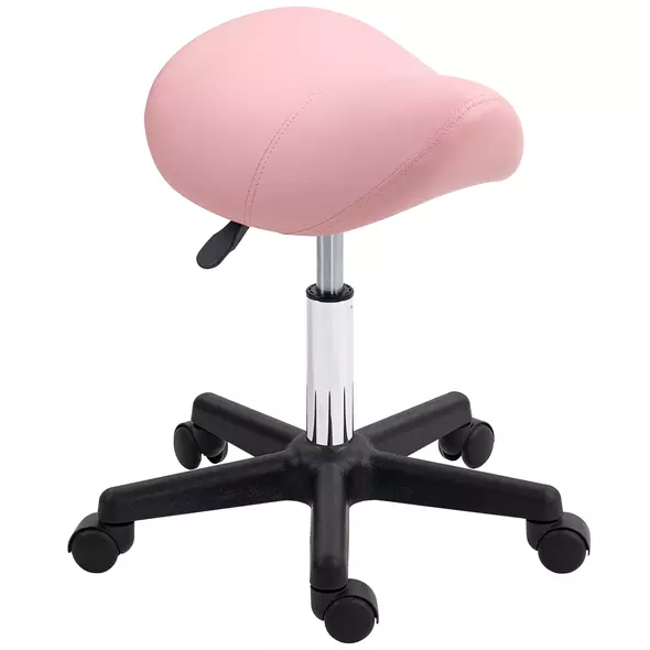 HOMCOM Saddle Stool, PU Leather Adjustable Rolling Salon Chair with Steel Frame for Massage, Spa, Beauty and Tattoo, Pink - 1