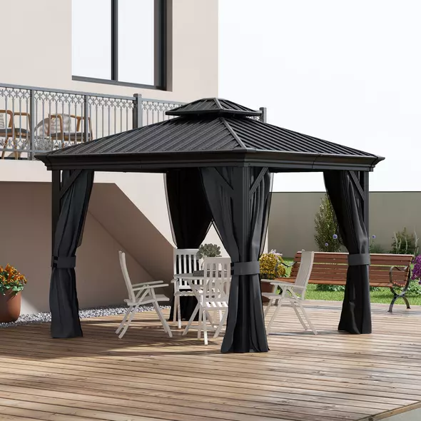 Outsunny 3.65 x 3m Aluminium Hardtop Gazebo, with Accessories - Dark Grey - 2