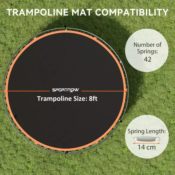 SPORTNOW Trampoline Replacement Mat with Spring Pull Tool, 42 V-Hooks, for 8ft Trampoline using 14cm Springs, Orange - 4