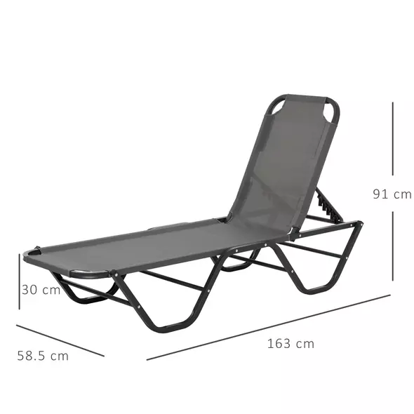 Outsunny Sun Lounger Relaxed Recliner with 5-Position Adjustable Backrest Aluminium Frame for Pool, Sun Bathing, Grey - 3