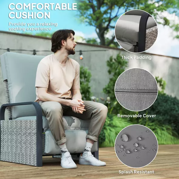 Outsunny 140° Reclining Rattan Armchair - Mixed Grey - 6