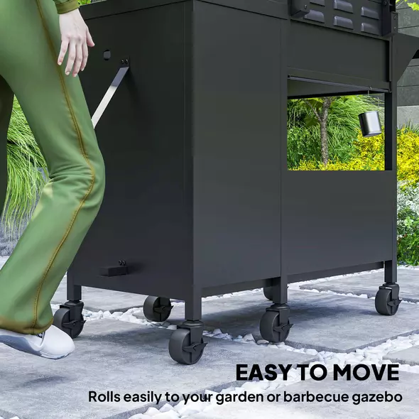 Outsunny 3+1 Burner Gas BBQ Grill with Storage Cabinet and Shelves, 9.5 kW Gas Barbecue Trolley with 6 Castor Wheels, Warming Rack, Thermometer for Outdoor Cooking Garden Party, Black - 8