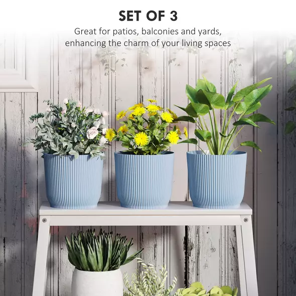 Outsunny Set of Three Ф22cm Planters - Blue - 4