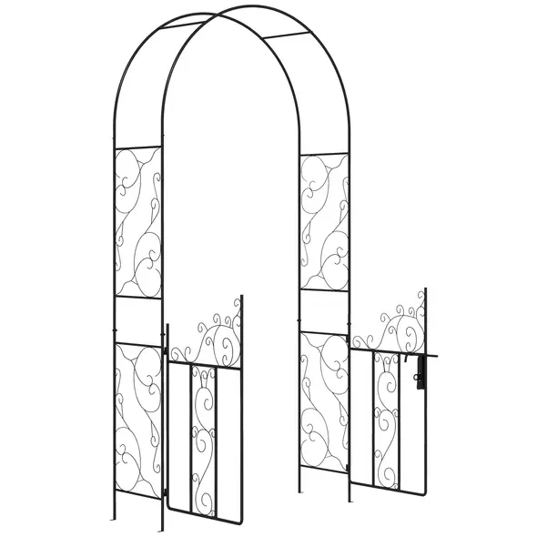 Outsunny Outdoor Garden Arch with Double Gates, Metal Garden Arbor for Climbing Plants, Roses, Vines, Wedding Arch for Outdoor, 125L x 38W x 227H cm, Black - 1