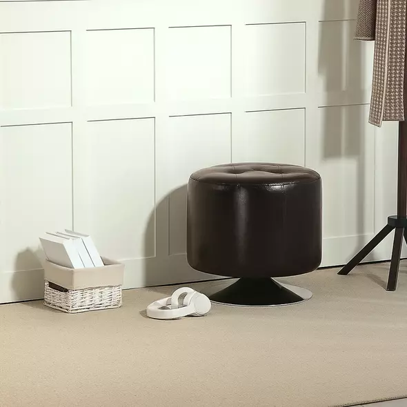 HOMCOM 360° Swivel Foot Stool Round PU Footstool with Thick Sponge Padding and Solid Steel Base, Brown - 8