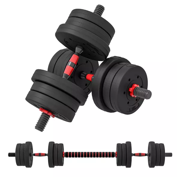 HOMCOM 20kg 2 IN 1 Adjustable Dumbbells Weight Set, Dumbbell Hand Weight Barbell for Body Fitness, Lifting Training for Home, Office, Gym, Black - 1