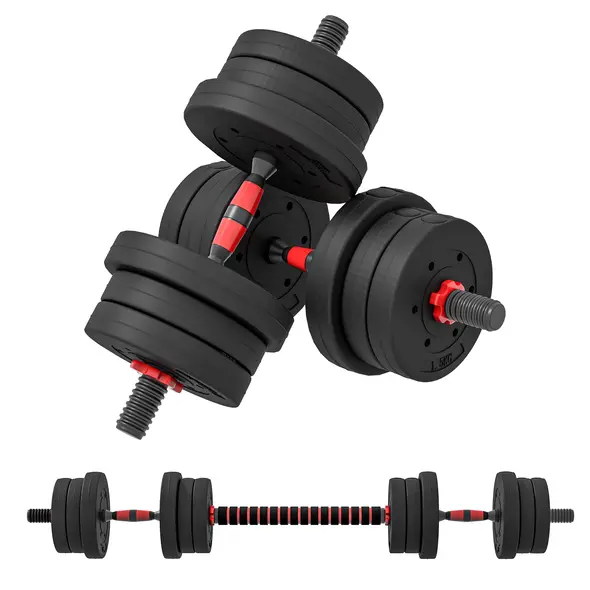 HOMCOM 20kg 2 IN 1 Adjustable Dumbbells Weight Set, Dumbbell Hand Weight Barbell for Body Fitness, Lifting Training for Home, Office, Gym, Black - 1
