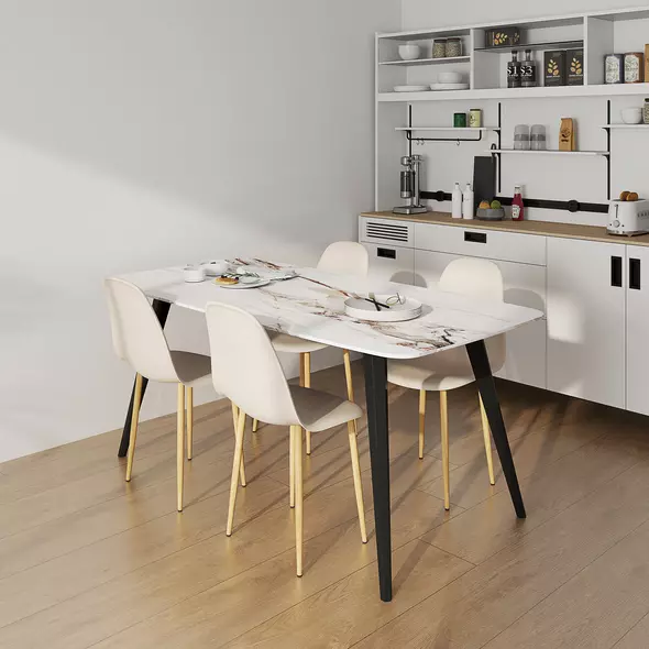 HOMCOM Modern Dining Chairs Set of 4, Kitchen Chairs with Backrest and Steel Legs for Dining Room, Living Room, Khaki - 8