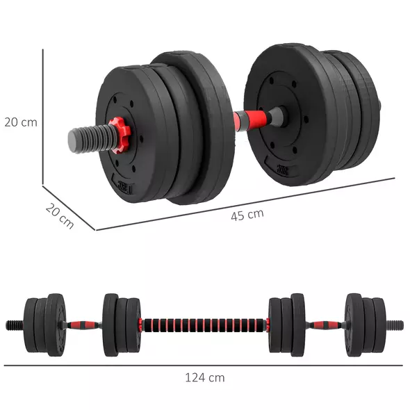 HOMCOM 20kg 2 IN 1 Adjustable Dumbbells Weight Set, Dumbbell Hand Weight Barbell for Body Fitness, Lifting Training for Home, Office, Gym, Black - 3