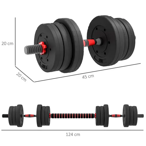 HOMCOM 20kg 2 IN 1 Adjustable Dumbbells Weight Set, Dumbbell Hand Weight Barbell for Body Fitness, Lifting Training for Home, Office, Gym, Black - 3