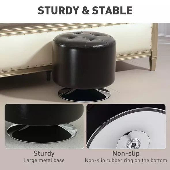 HOMCOM 360° Swivel Foot Stool Round PU Footstool with Thick Sponge Padding and Solid Steel Base, Brown - 6