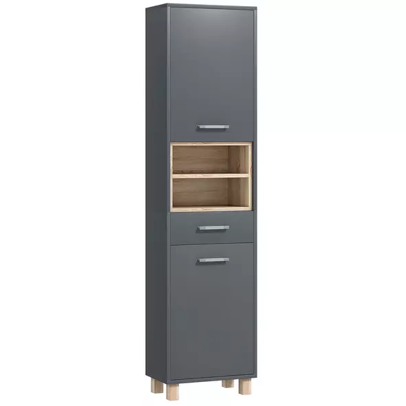 HOMCOM Tall Bathroom Storage Cabinet with MDF Triamine Board and Waterproof Sticker - Matte Grey - 1