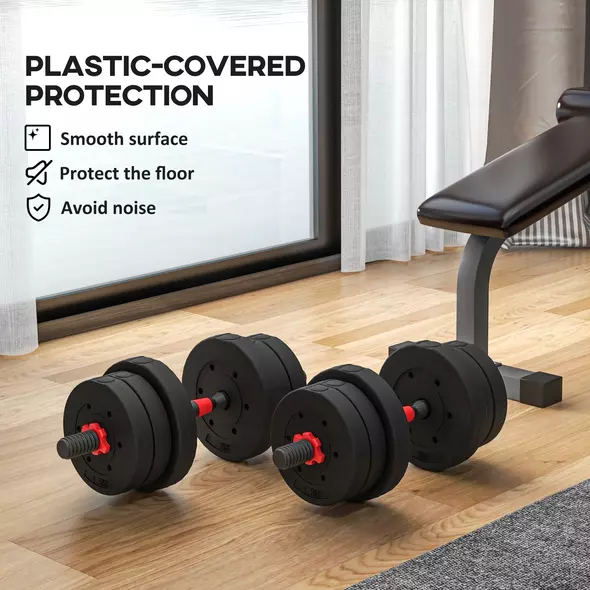 HOMCOM 20kg 2 IN 1 Adjustable Dumbbells Weight Set, Dumbbell Hand Weight Barbell for Body Fitness, Lifting Training for Home, Office, Gym, Black - 7