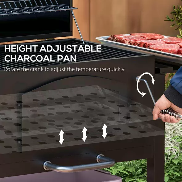 Outsunny 3-in-1 Charcoal BBQ, with Shelves - Black - 7