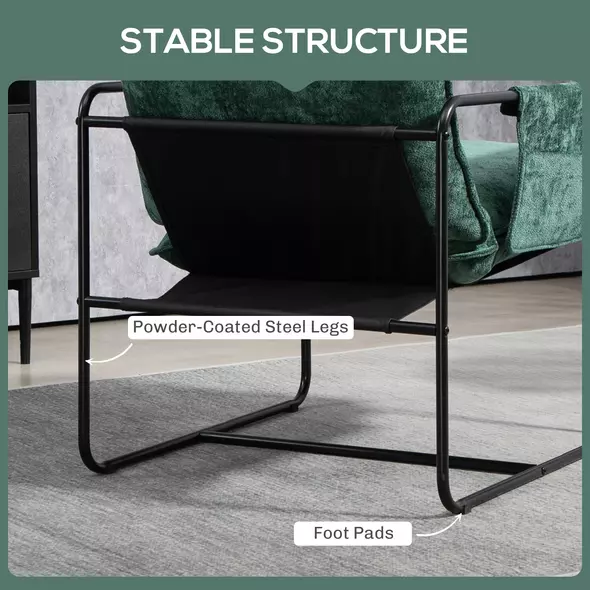 HOMCOM Minimal Padded Accent Chair, with Pockets - Green - 6