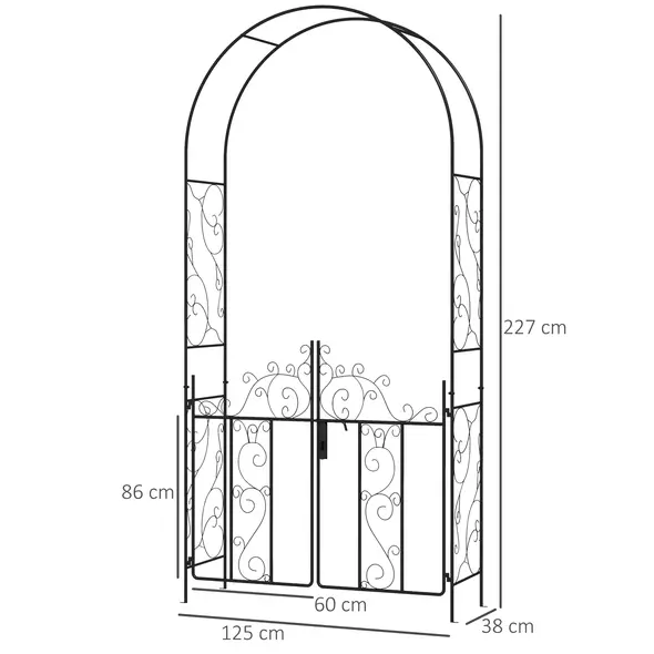 Outsunny Outdoor Garden Arch with Double Gates, Metal Garden Arbor for Climbing Plants, Roses, Vines, Wedding Arch for Outdoor, 125L x 38W x 227H cm, Black - 3