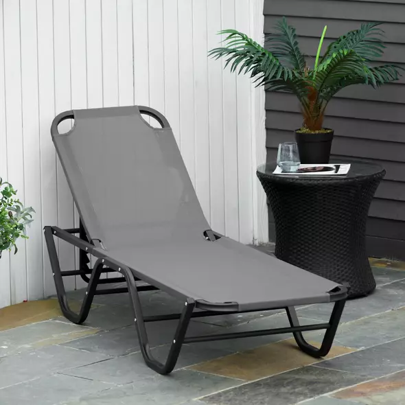 Outsunny Sun Lounger Relaxed Recliner with 5-Position Adjustable Backrest Aluminium Frame for Pool, Sun Bathing, Grey - 2