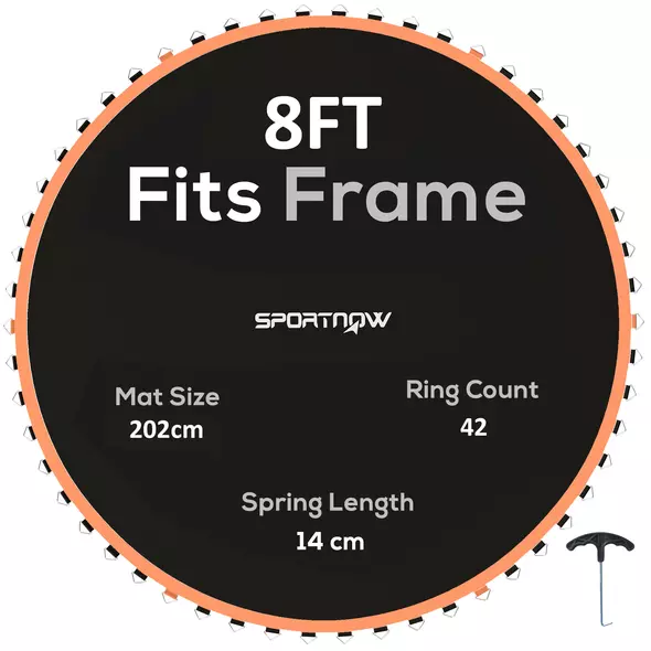 SPORTNOW Trampoline Replacement Mat with Spring Pull Tool, 42 V-Hooks, for 8ft Trampoline using 14cm Springs, Orange - 1