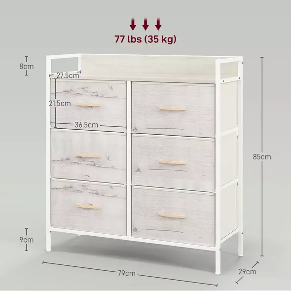 HOMCOM Rustic Chest of Six Fabric Drawers - Natural - 3