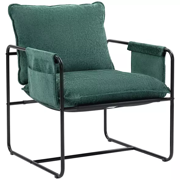 HOMCOM Minimal Padded Accent Chair, with Pockets - Green - 1