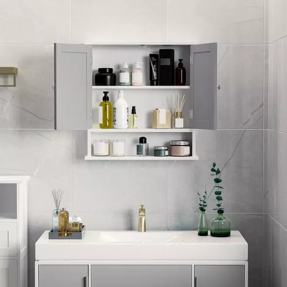 kleankin Bathroom Wall Storage Cabinet - Grey - 4