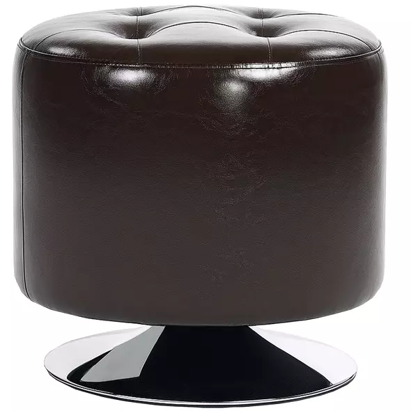 HOMCOM 360° Swivel Foot Stool Round PU Footstool with Thick Sponge Padding and Solid Steel Base, Brown - 1