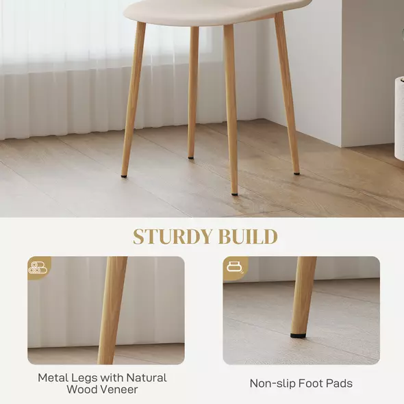 HOMCOM Modern Dining Chairs Set of 4, Kitchen Chairs with Backrest and Steel Legs for Dining Room, Living Room, Khaki - 6