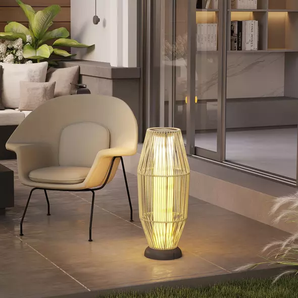 Outsunny Garden Rattan Lamp, 72 cm Tall Solar Rattan Floor Lamp, Solar Garden Light with Auto On/Off LED, IP44 for Outdoor, Porch, Pathway, Terrace, Grey - 9