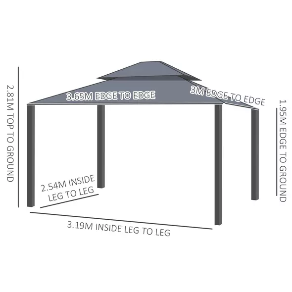 Outsunny 3.65 x 3m Aluminium Hardtop Gazebo, with Accessories - Dark Grey - 3