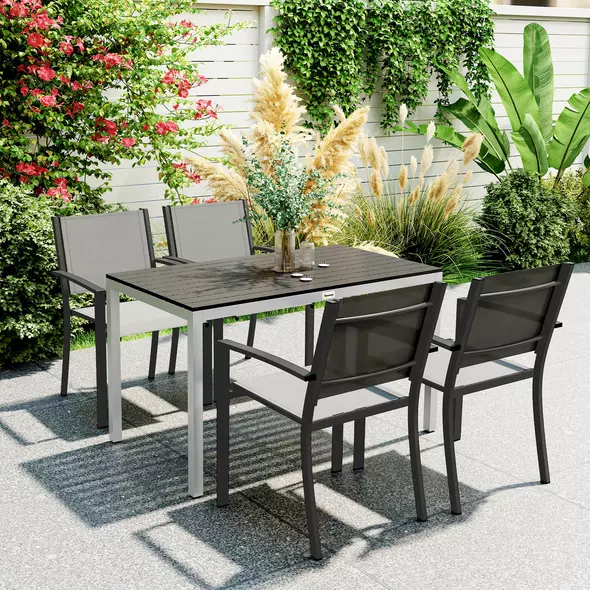 Outsunny Garden Table for 4-6, 120 x 70 cm Outdoor Dining Table with Rust-Resistant Aluminium Frame, Easy Maintenance Slatted Top, for Patio, Terrace, Balcony, Black - 2