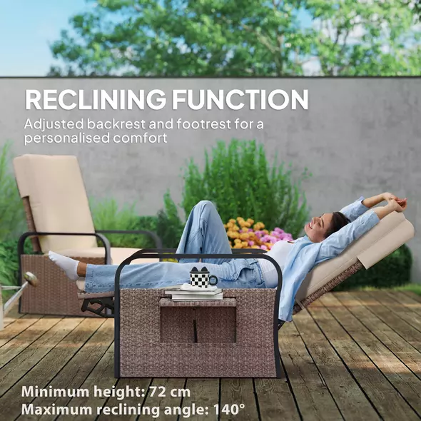 Outsunny 140° Reclining Rattan Armchair - Brown/Khaki - 4