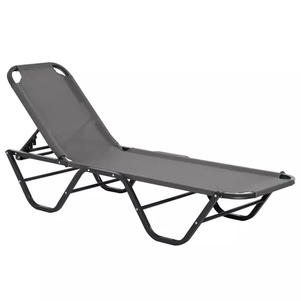 Outsunny Sun Lounger Relaxed Recliner with 5-Position Adjustable Backrest Aluminium Frame for Pool, Sun Bathing, Grey - 1