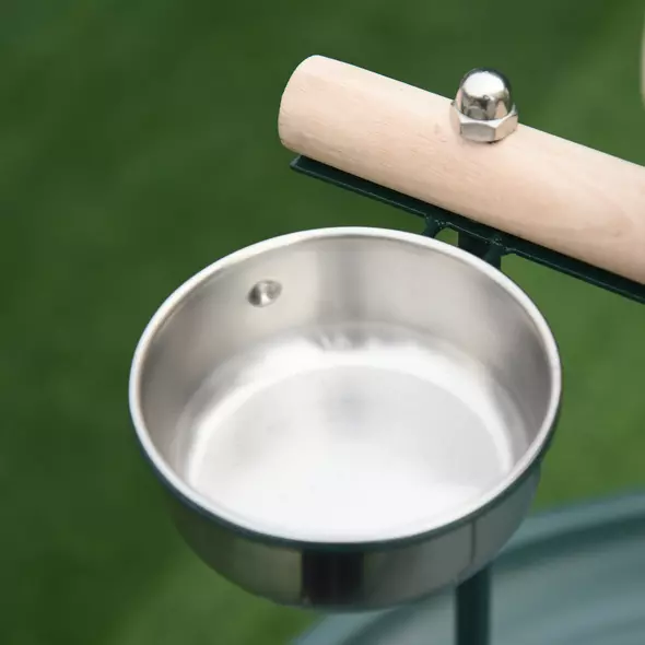 PawHut Bird Perch Stand with Four Wheels, Feeding Bowls, for Small, Medium Birds, Green - 7