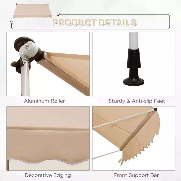 Outsunny 3x1.5m  Adjustable Outdoor Aluminium Frame Awning Beige - 6