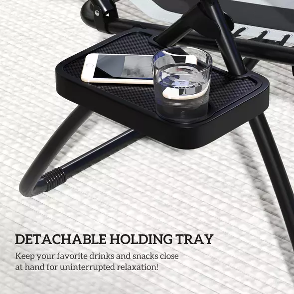 Outsunny Zero Gravity Lounger Chair Set of 2, Folding Reclining Patio Chair with Shade Cover, Padded Seat, Cup Holder, Soft Cushion and Headrest for Poolside, Camping, Light Grey - 8