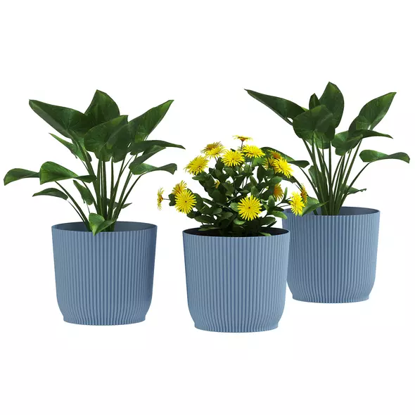 Outsunny Set of Three Ф22cm Planters - Blue - 1