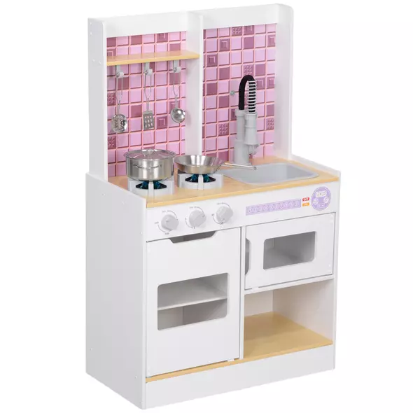AIYAPLAY Kids Play Kitchen, Pretend Play Kitchen with Realistic Oven, Stove, Sink, Kitchen, Accessories, White - 1