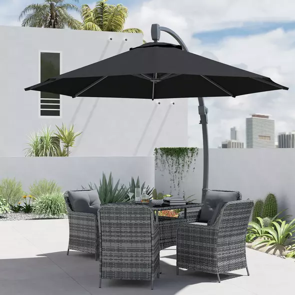 Outsunny 3(m) Garden Cantilever Parasol, Round Overhanging Umbrella with Crank Handle, Cross Base, Aluminium Frame and 360° Rotation, Banana Patio Umbrella for Outdoor Sun Shade, Black - 8