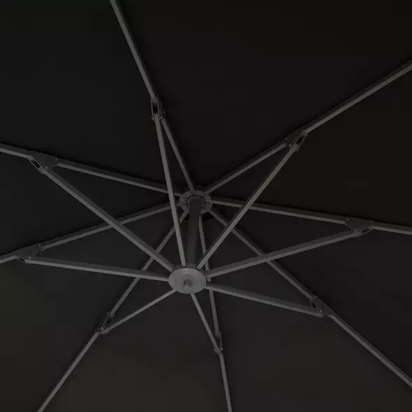 Outsunny 3(m) Garden Cantilever Parasol, Round Overhanging Umbrella with Crank Handle, Cross Base, Aluminium Frame and 360° Rotation, Banana Patio Umbrella for Outdoor Sun Shade, Black - 9