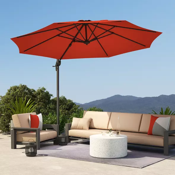 Outsunny Five-Position Overhanging Parasol - Orange - 8