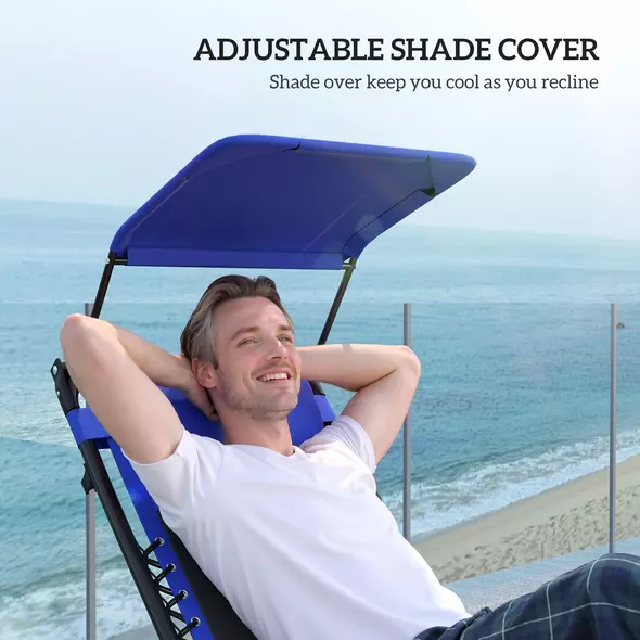 Outsunny Zero Gravity Lounger Chair, Folding Reclining Patio Chair with Shade Cover, Padded Seat, Cup Holder, Soft Cushion and Headrest for Poolside, Camping, Blue - 6