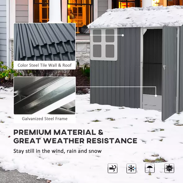 Outsunny 7 x 6ft Galvanised Garden Shed, with Latch - Dark Grey - 4