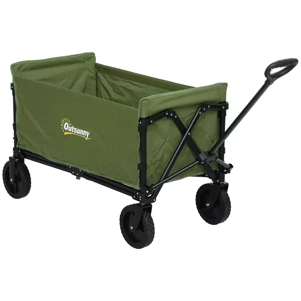 Outsunny 120L Festival Trolley on Wheels, Folding & Compact Camping Trolley Cart with Adjustable Handle for Garden, Beach, Fishing, Green - 1