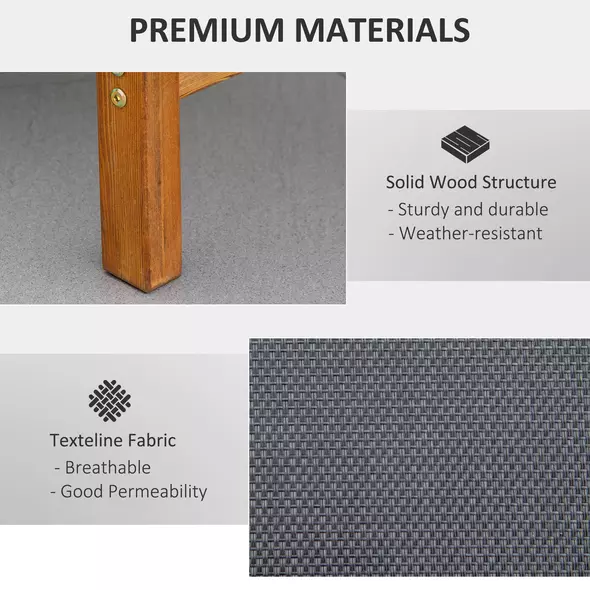 Outsunny Ergonomic Patio Lounge Chair Wooden Outdoor Chaise w/ 3 Adjustable Back and Removable Headrest Pillow for Garden Black - 5