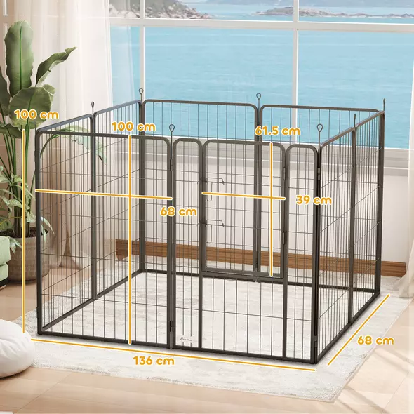 PawHut Eight-Panel Dog Playpen with Door, for Large Dogs, Indoors, Outdoors, 100cm Tall, Black - 3