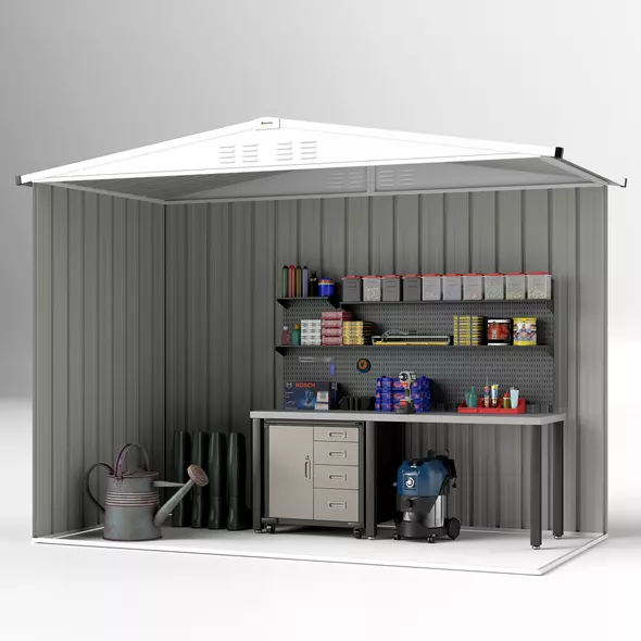 Outsunny 8 x 4 ft Metal Garden Shed, Garden Storage Shed with Window, 4 Vents and Lockable Door, Waterproof Galvanised Steel Tool Storage Cabinet, Dark Grey - 9