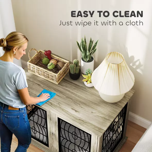 PawHut Indoor Dog Crate Furniture End Table with Soft Washable Cushion, Lockable Front Door, for Large Dogs - Grey - 7