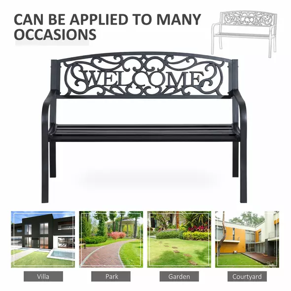 Outsunny 126Lx60Wx85H cm Steel Bench-Black - 6