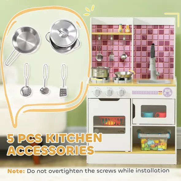 AIYAPLAY Kids Play Kitchen, Pretend Play Kitchen with Realistic Oven, Stove, Sink, Kitchen, Accessories, White - 6